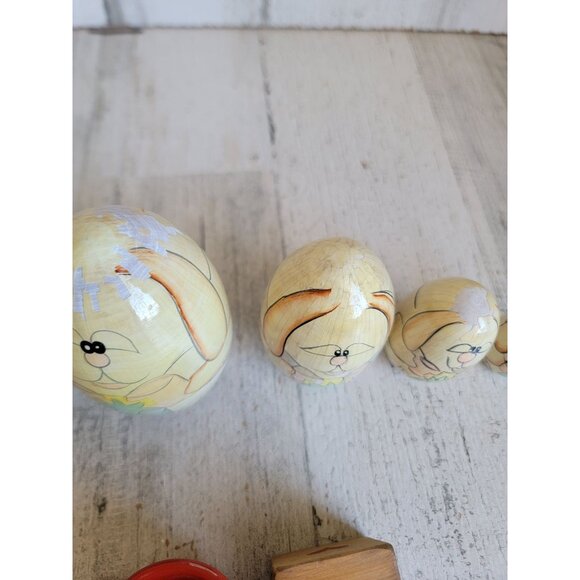 Easter bunny Russian stacking egg wooden vintage figure decor - Picture 7 of 14